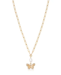 Ettika Butterfly Cultured Pearl Chain Necklaces