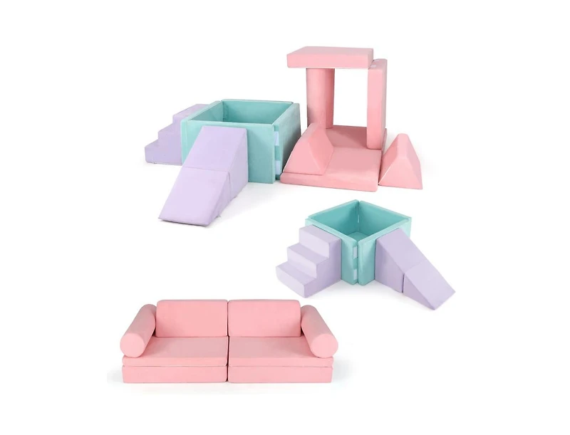 Slickblue Modular 8-Piece Foam Play Couch for Kids with Plush Suede Covers – Perfect for Creative Play and Lounging