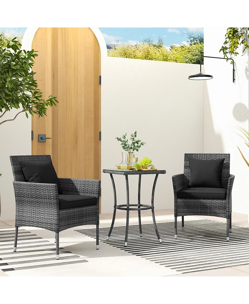 Slickblue Comfortable 3-Piece Patio Conversation Set with Soft Cushions and Glass-Top Coffee Table for Outdoor Use