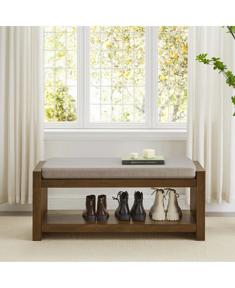 Streamdale Furniture 40" Linen Bench with Shoe Rack & Removable Cushion