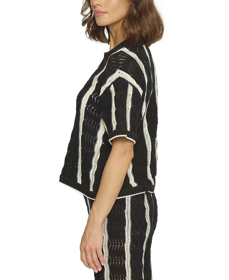 Central Park West Women's Novelty Stitch Polo Pullover Top