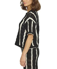 Central Park West Women's Novelty Stitch Polo Pullover Top