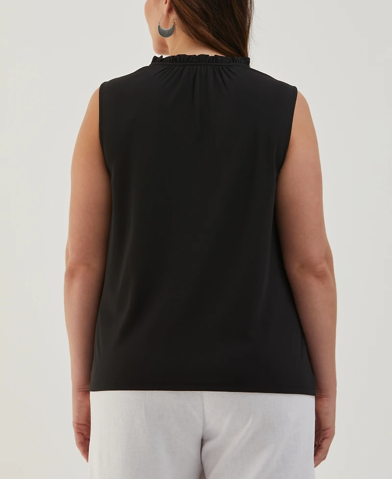 Ella Rafaella Plus Button Front Ruffle Sleeveless Tank Top
