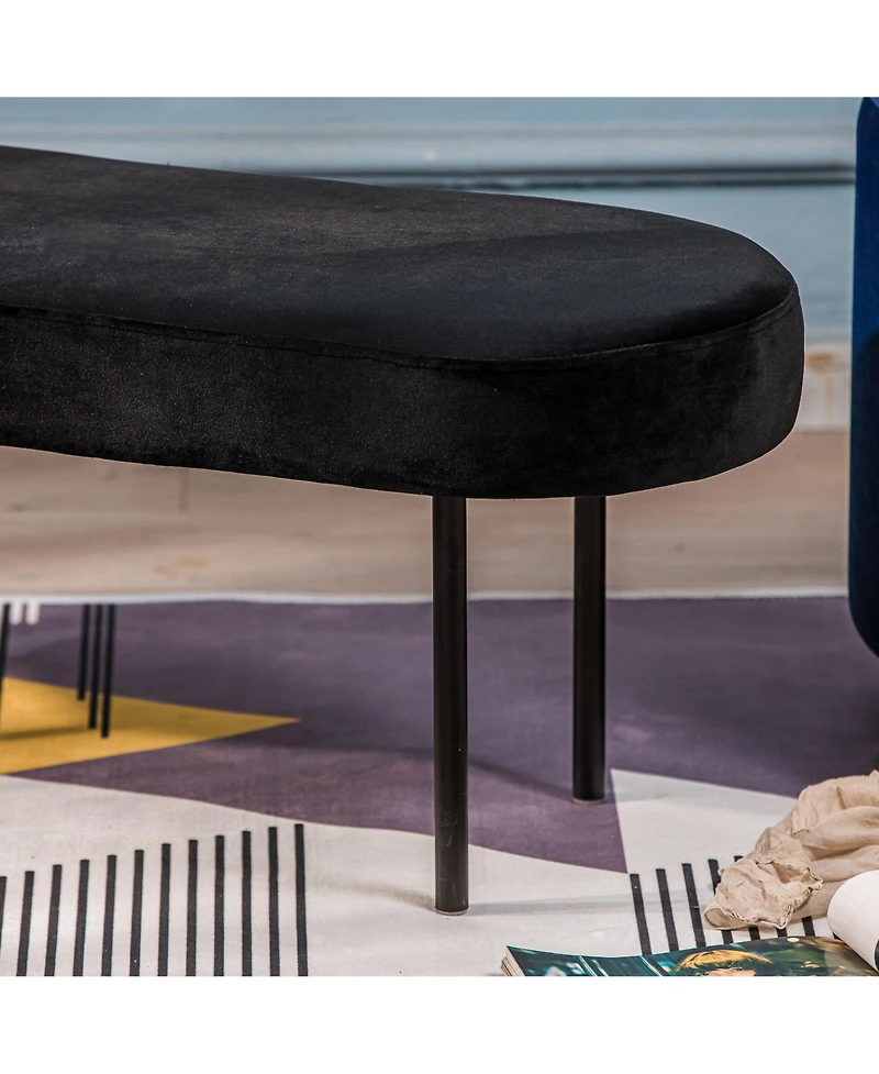 Nordlys - Metal and Black Velvet Bench Modern Design Style Upholstery Entry
