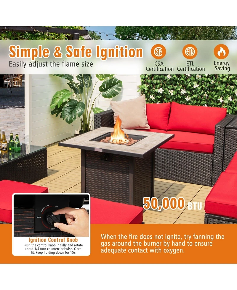 Mondawe 30" Square Fire Pit Table - 50K Btu, Ceramic Top & Rattan Design