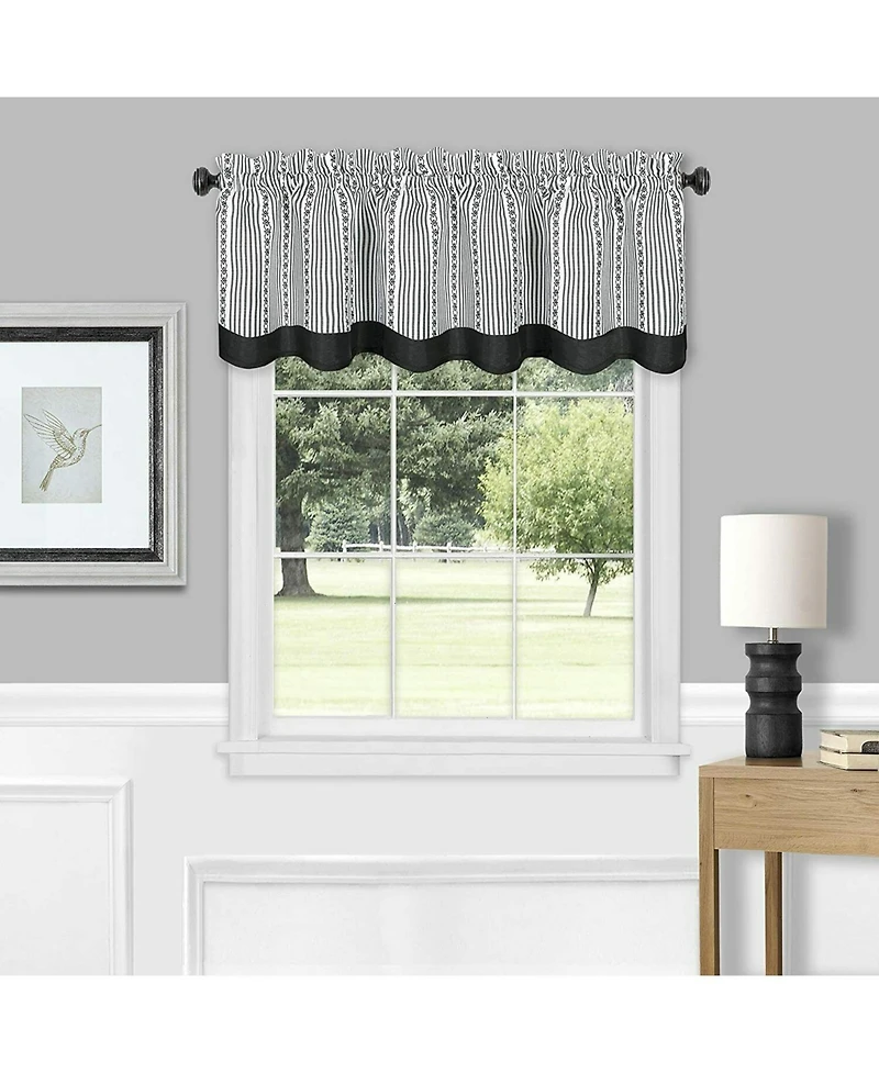 Kate Aurora Living Country Farmhouse Striped Window Valance Curtain Treatments - 58 in. W x 14 L, Burgundy
