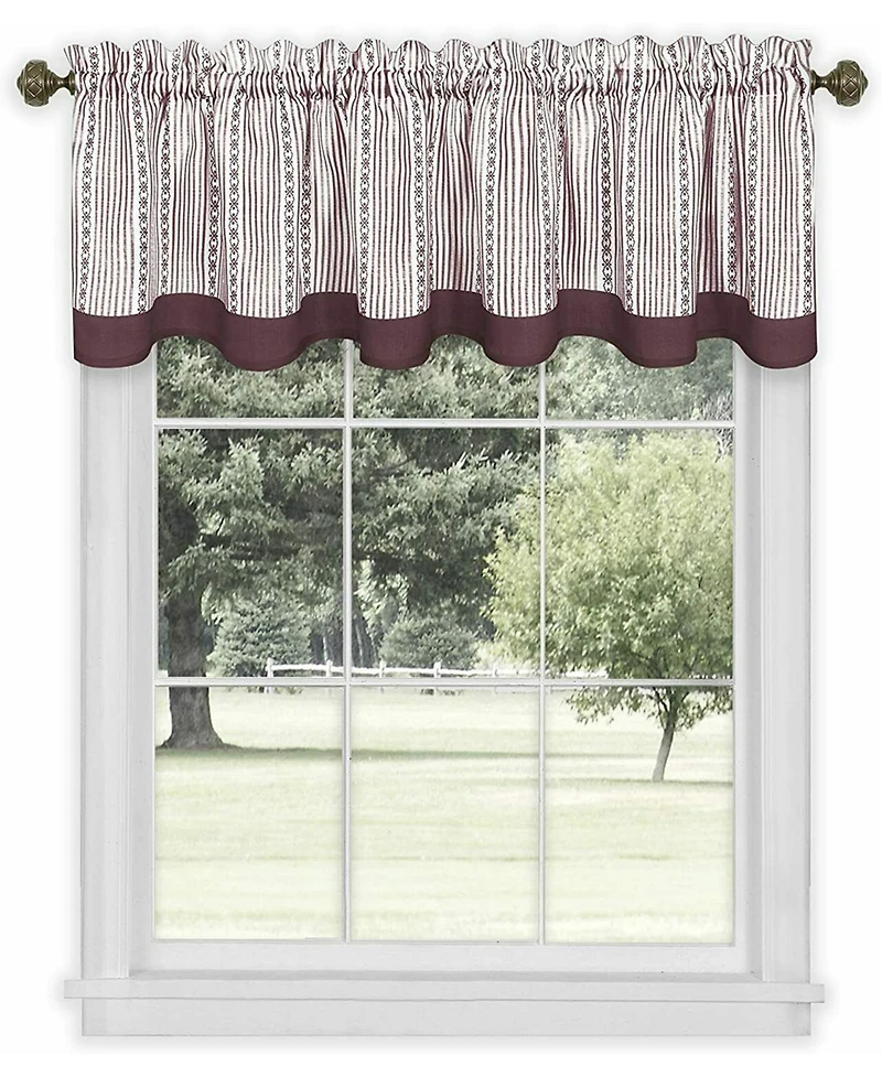 Kate Aurora Living Country Farmhouse Striped Window Valance Curtain Treatments - 58 in. W x 14 in. L, Burgundy
