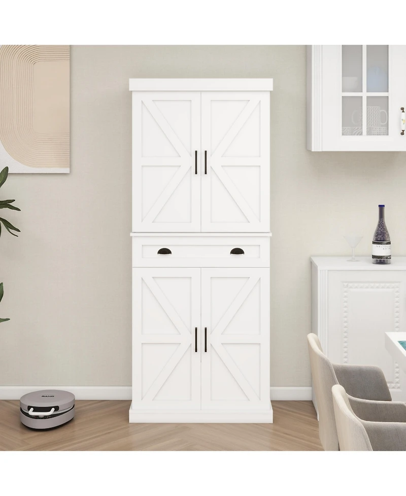 Casainc 71" Pantry Cabinet with 4 Doors, Drawer and Built-in Racks for Dining Room or Kitchen