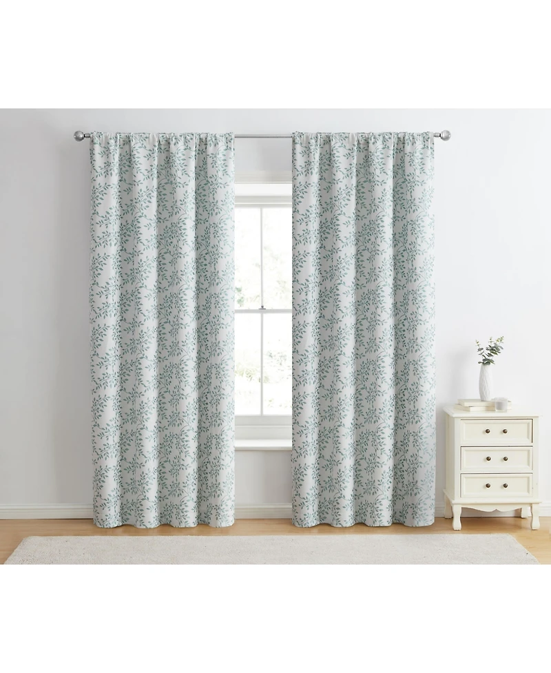 Kate Aurora 1 Piece Floral Leaf Light Reducing & Thermal Linen Blend Window Curtain Panel - 84 in. Long - Taupe/Beige