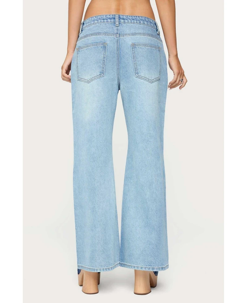 Edikted Womens Petite Low Rise Wide Leg Jeans