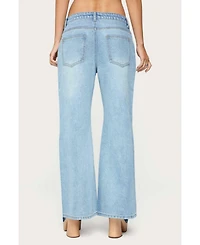 Edikted Womens Petite Low Rise Wide Leg Jeans