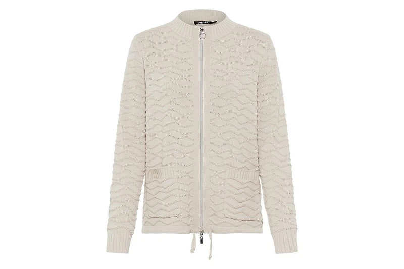 Olsen Women's Novelty Stitch Zip Front Cardigan