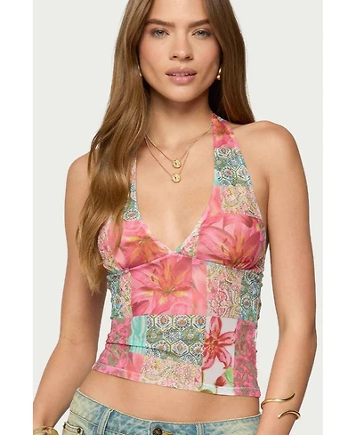 Edikted Women's Catie Printed Mesh Halter Top
