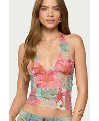 Edikted Women's Catie Printed Mesh Halter Top