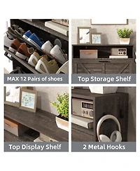 Farmhouse Shoe Storage Cabinet with Barn Door Design, Shoe Organizer with 2 Flip Drawers, Freestanding Narrow Shoe Rack Cabinet