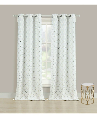 Kate Aurora 2 Pack Cotton Blend Shabby Metallic Quatrefoil Lattice Ultra Luxurious Grommet Top Window Curtain Panels - 38 in. W x 108 L, Silver