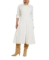 Eloquii Women's Shirred Godet Flare Poplin Dress