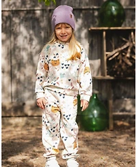 Deux par Baby Girls Glittering French Terry Sweatshirt Beige Cat Print