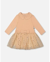 Deux par Little Girls Bi-Material Dress with Glittering Skirt Beige - Toddler|Child