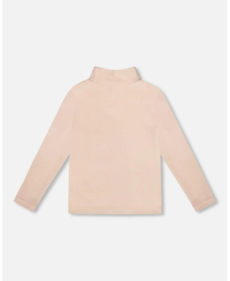 Deux par Girl Super Soft Ribbed Mock Neck Top Light Caramel - Child