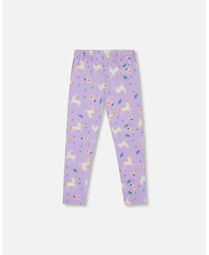Deux par Girl Stretch Jersey Leggings Lilac Unicorn Print