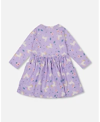 Deux par Big Girls Jersey Dress with Pockets Lilac Unicorn Print