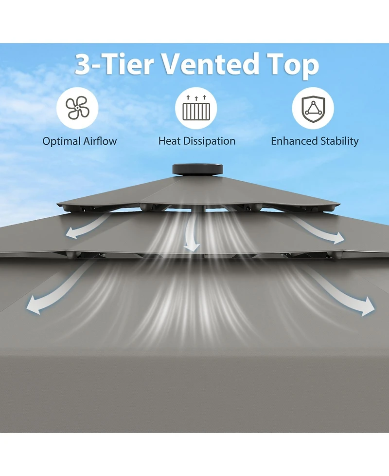 Gymax 10 Ft Solar Patio Umbrella w/ 32 Led Lights 3-Tier Vented Top & Tilt Adjustment