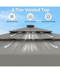 Gymax 10 Ft Solar Patio Umbrella w/ 32 Led Lights 3-Tier Vented Top & Tilt Adjustment