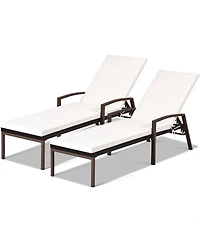 Gymax 2 Pcs Patio Rattan Chaise Lounge Chair Outdoor Reclining Chaise Sun Lounger