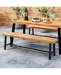 Gymax 2PCS 63'' Long Outdoor Acacia Wood Bench Seats up to 3 Persons for Garden Porch
