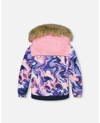 Deux par Girl Two-Piece Discover Snowsuit with Printed Jacket Navy Blue - Toddler|Child