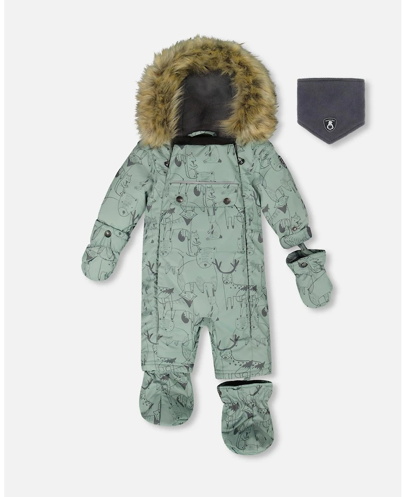 Deux par Baby Boy One-Piece Play Snowsuit Designed for Car Seat Sage Animal Print - Baby|Toddler