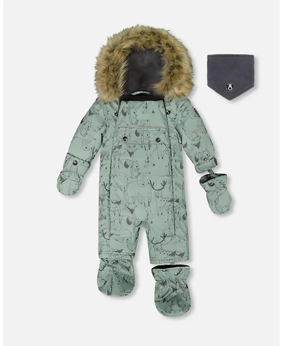 Deux par Baby Boy One-Piece Play Snowsuit Designed for Car Seat Sage Animal Print - Baby|Toddler