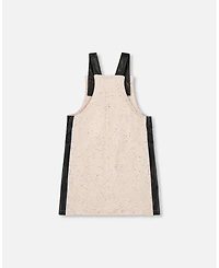 Deux par Girl Glittering French Terry Overall Dress Beige and Black - Child