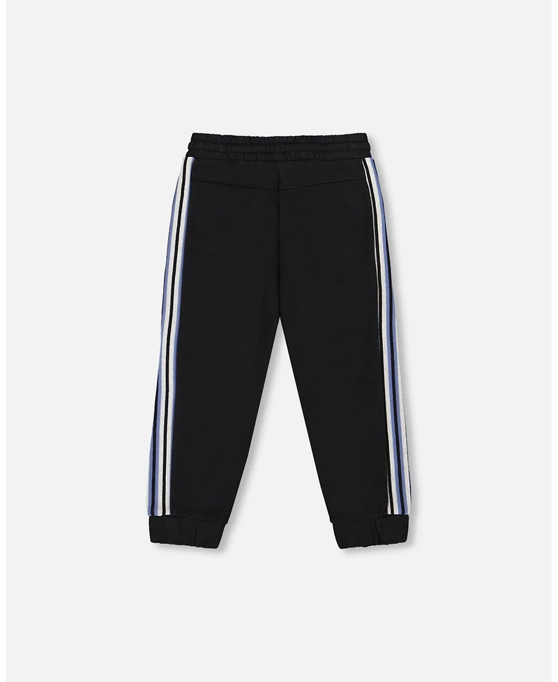 Deux par Boy Fleece Sweatpants with Side Stripes Black