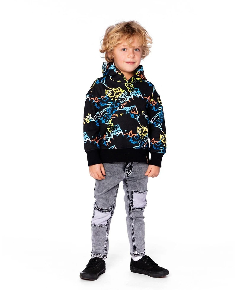 Deux par Toddler Boys Printed Hooded Fleece Sweatshirt Black - Toddler|Child