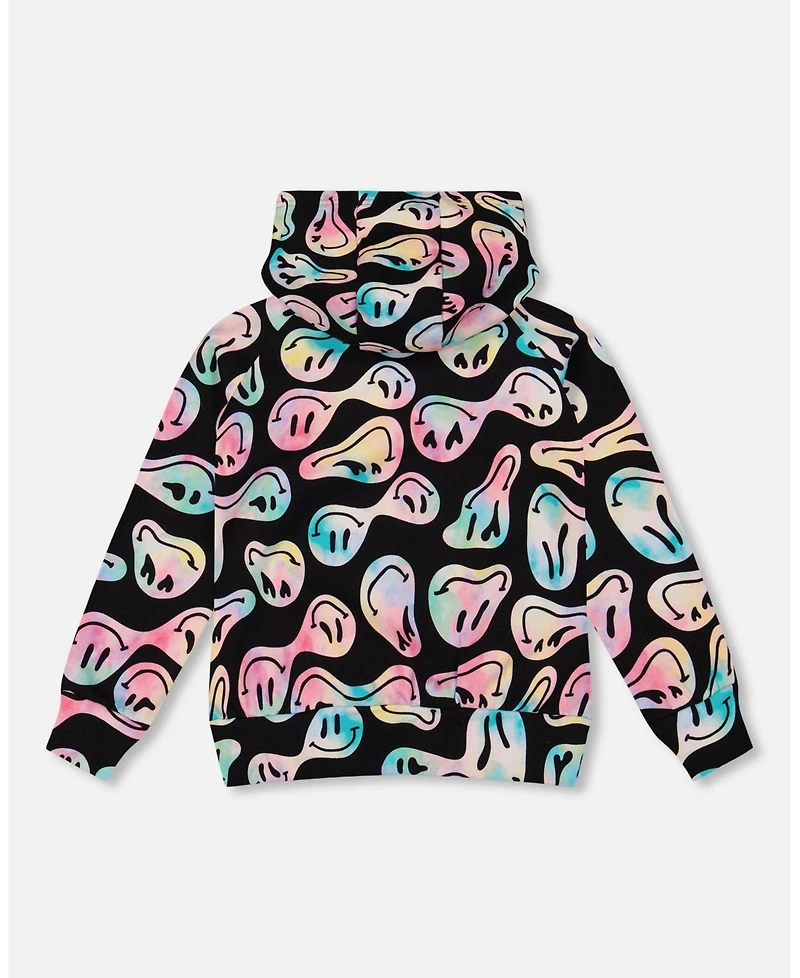 Deux par Girl Pullover Fleece Hoodie Smiley Face