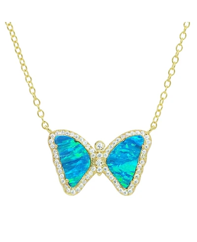 Mini Butterfly Necklace with Lab-Grown Opal 14k Gold Plated Sterling Silver