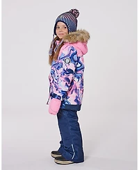 Deux par Girl Lined Peruvian Knit Pompom Hat Black and Purple - Toddler|Child