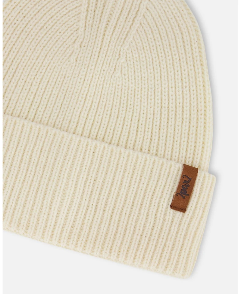 Deux par Kids Unisex Mid-Season Knit Hat Off-White - Toddler|Child
