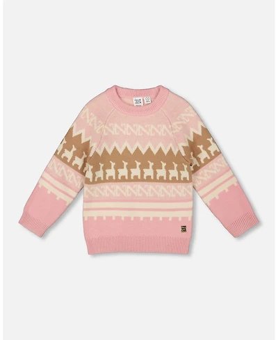 Deux par Toddler Girls Llama Jacquard Sweater Dusty Pink - Toddler|Child
