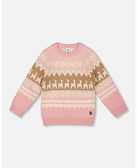Deux par Toddler Girls Llama Jacquard Sweater Dusty Pink - Toddler|Child