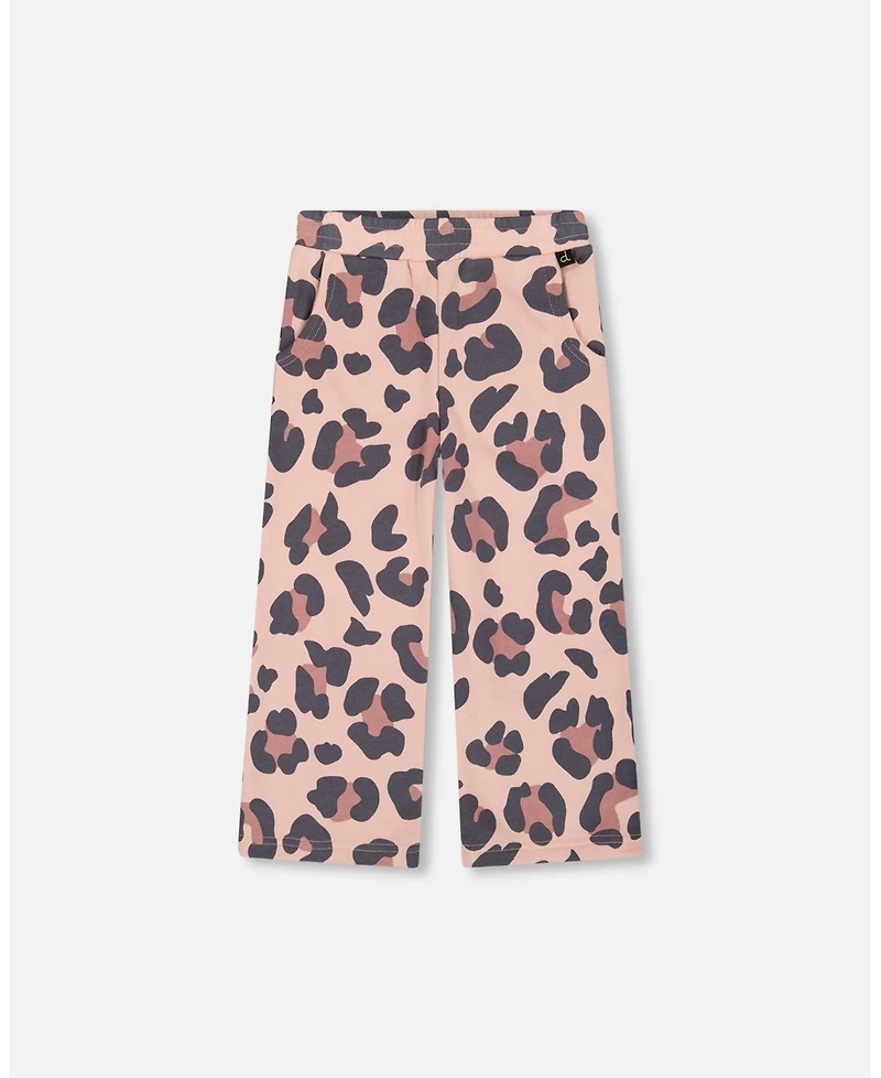 Deux par Girl French Terry Wide Leg Sweatpants Pink Leopard
