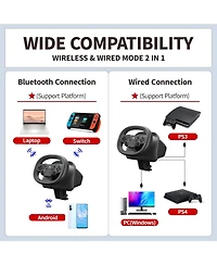 Nbcp Wireless 270° Racing Steering Wheel for PS4, Pc, Nintendo Switch, PS3, iOS, Android – Dual Vibration Motors, Wireless Bluetooth Connection, Custo