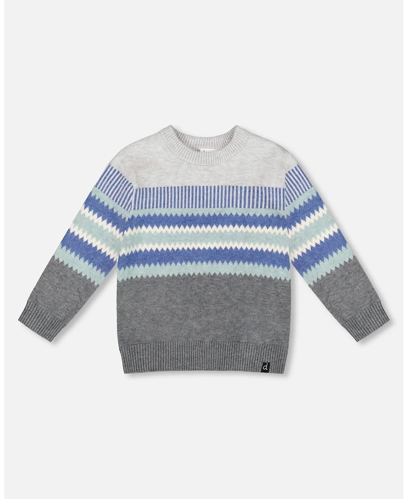 Deux par Boy Knitted Jacquard Sweater Dark Gray - Child