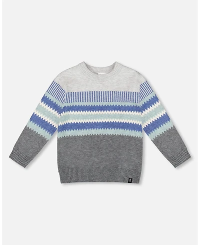 Deux par Boy Knitted Jacquard Sweater Dark Gray - Child