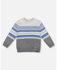 Deux par Boy Knitted Jacquard Sweater Dark Gray - Child