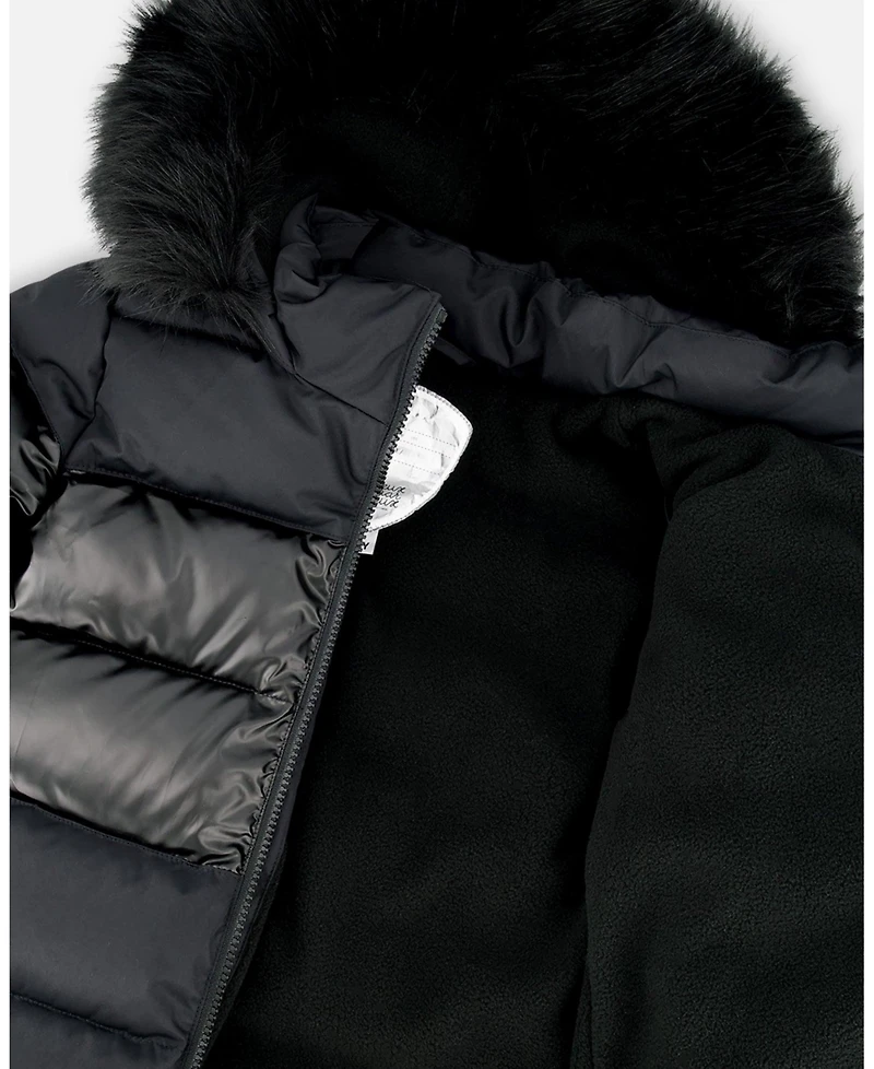 Deux par Girl Long Metallic Puffy Coat Black - Child