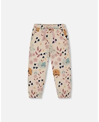 Deux par Baby Girl Glittering French Terry Sweatpant Beige Cat Print