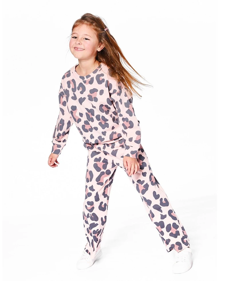Deux par Girl French Terry Wide Leg Sweatpants Pink Leopard